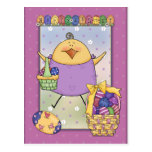 Easter design with cute chicken and eggs postcard