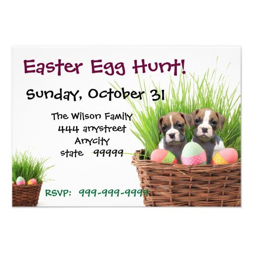 Easter Egg Hunt Boxer Dog party invitation (front side)