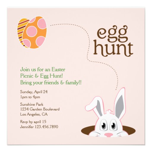 Easter Egg Hunt Picnic Invitation (front side)