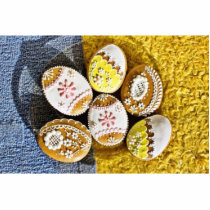 Easter Egg Shaped Biscuits On The Plate On Yellow photo sculptures by lifesphere Easter Egg Shaped Biscuits On The Plate On Yellow photo sculptures