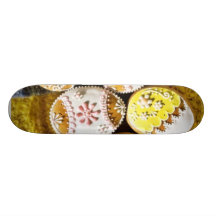 Easter Egg Shaped Biscuits On The Plate On Yellow Skate Board Decks