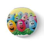 Easter Eggs with Faces in Grass buttons