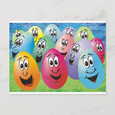 Easter Eggs with Faces Post Card by graphxpro. comical Easter Eggs