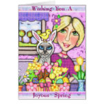 Easter Gift Basket Cat & Lady Greeting Card