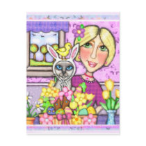 Easter Gift Basket Cat & Lady Postcard by jamiecreates1 Easter Gift Basket Cat & Lady Postcard