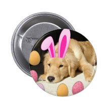 Easter Golden Retriever Pinback Buttons