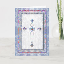 Elegant Easter Cross Greeting Card - Pretty Easter greeting card, with a pastel cross done on a white damask style background and pastel frame. A bible verse and greetings on the inside.