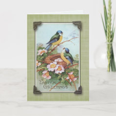 Easter Greetings Blue Bird Vintage Reproduction Greeting Card