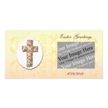 Easter Greetings Floral Cross Customizable Photo C Picture Card