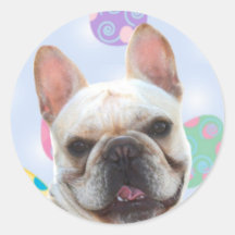 Easter Greetings French Bulldog Round Stickers