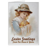 Easter Greetings Girl with Baby Ducks Card