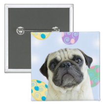 Easter Greetings pug Pinback Button