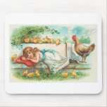 Easter Greetings With Hen, Chicks and Girl Mouse Mats