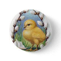 Easter Greetings Yellow Chick Pinback Buttons