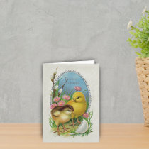 Easter Greetings Yellow Chicks Flowers cards