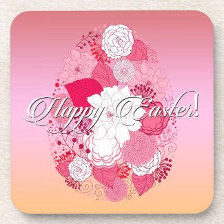 Easter - "Happy Easter" Floral Egg. Coaster