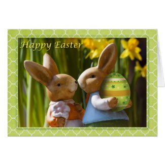 Easter - "Happy Easter" Sweet Bunny Couple Greeting Card