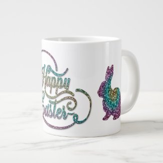 Easter - "Happy Easter" with Bunnies Glitter Jumbo Mug