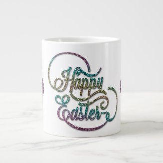 Easter - "Happy Easter" with Bunnies Glitter Jumbo Mug