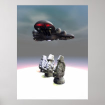 Easter Island Heads and UFO Poster