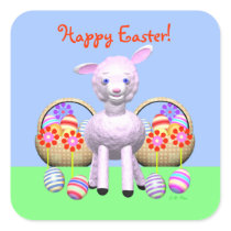 Easter Lamb and Baskets Square Sticker