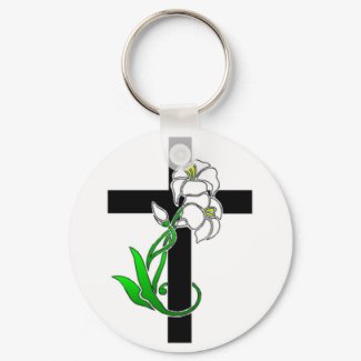 Easter Lilies and Cross keychain