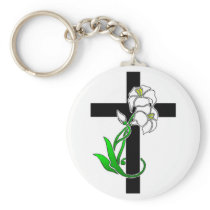 Easter Lilies and Cross Key Chain