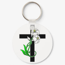 Easter Lilies and Cross keychains by springflowers Easter Lilies and Cross keychains