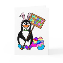 Easter Penguin with Colored Eggs Greeting Card