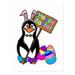 Easter Penguin with Colored Eggs Postcards