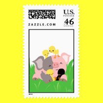Easter pig and chicks postage stamp