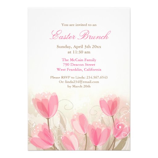 Easter Pink Tulips Flowers Flat Card Personalized Announcements
