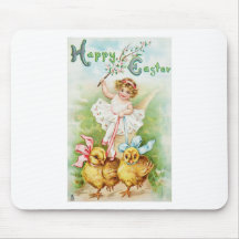 Easter Post Card Girl Riding Chicks Mouse Pads