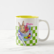 Easter Rabbit in Tea Cup with Green Checks mugs