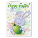 Easter Rabbit with Egg and Flowers Greeting Cards