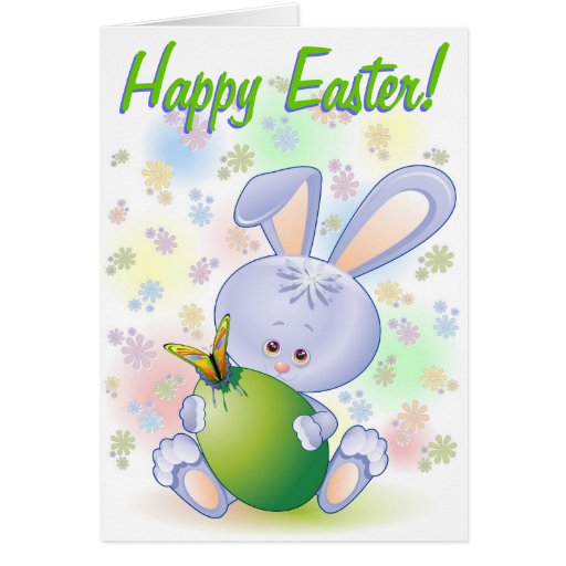 Easter Rabbit with Egg and Flowers Greeting Cards