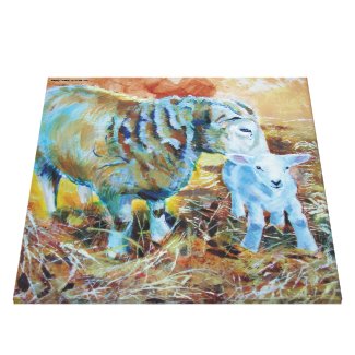 Easter Spring Lamb and Sheep on Straw Painting wrappedcanvas