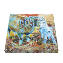 Easter Spring Lamb and Sheep on Straw Painting Gallery Wrap Canvas