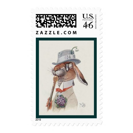 Easter Stamp  - Funny Vintage Bunny Rabbit - Cute