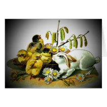 Easter Vintage Bunnies and Colored Eggs Card