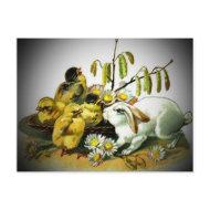 Easter Vintage Bunnies and Colored Eggs Postcard postcard