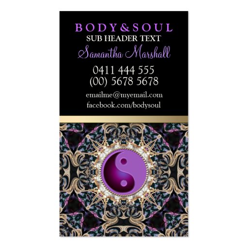 Eastern Purple YinYang New Age Yoga Business Cards (back side)