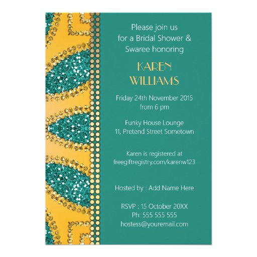 Eastern Sparkle Teal Gold Bridal Shower Invites