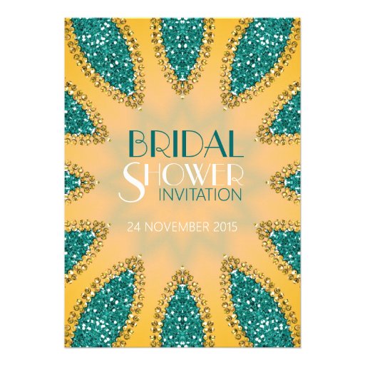 Eastern Sparkle Teal Gold Bridal Shower Invites