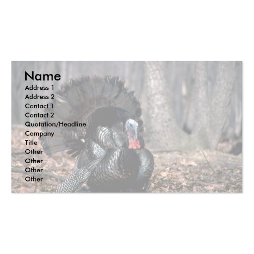Eastern wild turkey strutting in woods business card templates (front side)