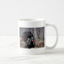 Eastern wild turkey strutting in woods coffee mug