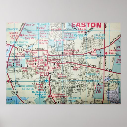 Easton, Md Vintage Map Poster 