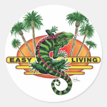 Easy Living Lizard on the Beach Round Stickers
