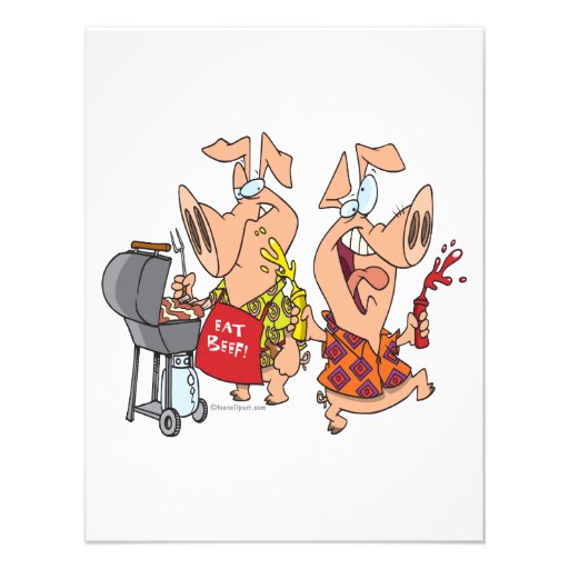 eat beef funny barbecue BBQing pigs Invites