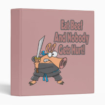 eat beef funny karate ninja pig cartoon binders